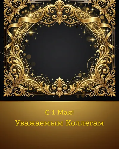 открытка для коллег — строгий дизайн с золотыми буквами